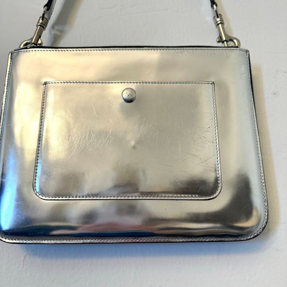 Celine Paris Trio Leather Metallic Removable Strap Purse Silver Shoulder Bag - Picture 7 of 7